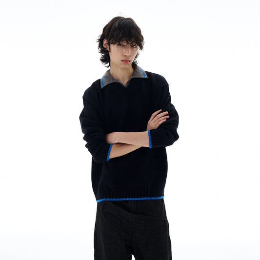RT No. 25063 BLACK KNITWEAR COLLAR SWEATER