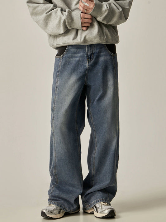 RT No. 11264 RECONSTRUCTED BLUE RELAX STRAIGHT DENIM JEANS