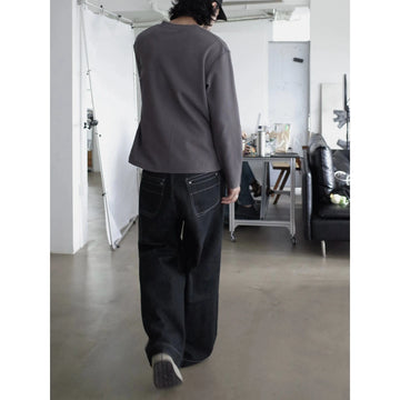 RT No. 29169 PLEATED STITCHED BAGGY DENIM JEANS