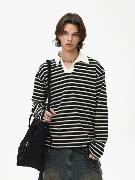 RT No. 50133 KNITWEAR STRIPED COLLAR LONGSLEEVE