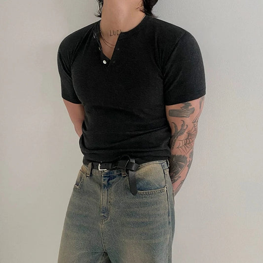RT No. 18604 DARK GRAY HENRY COLLAR SHORT SLEEVE