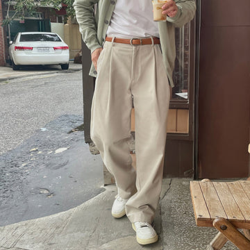 RT No. 13016 PLEATED CREAM STRAIGHT PANTS