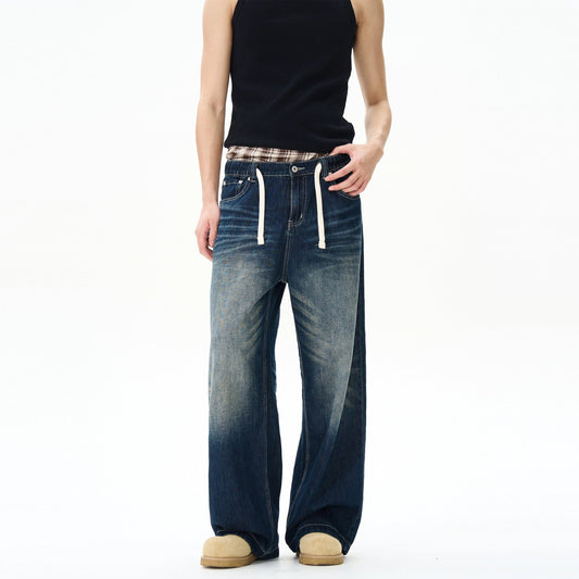 RT No. 12161 DRAWSTRING DENIM STRAIGHT JEANS