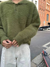 RT No. 48026 GREEN MOHAIR COLLAR SWEATER