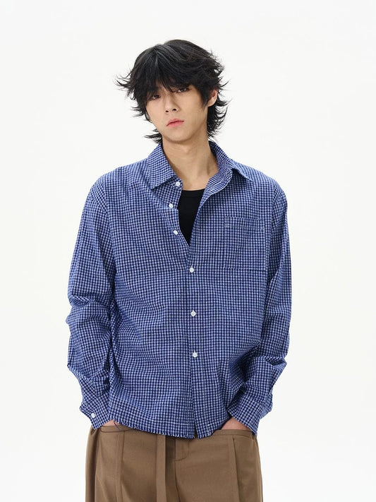 RT No. 18161 BLUE GRID BUTTON-UP SHIRT