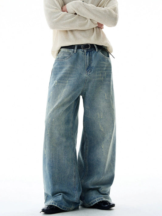 RT No. 32826 WHISKER WASH BAGGY STRAIGHT DENIM JEANS