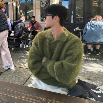 RT No. 48026 GREEN MOHAIR COLLAR SWEATER