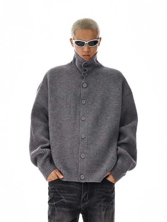 RT No. 12113 GRAY KNIT BUTTON-UP SWEATER