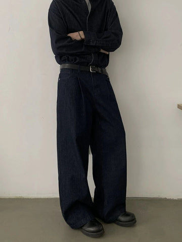 RT No. 18864 PLEATED BLUE DENIM STRAIGHT JEANS
