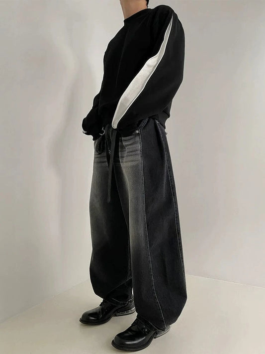 RT No. 19012 WASHED DENIM BAGGY STRAIGHT JEANS