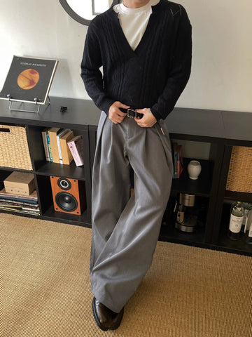 RT No. 50257 GRAY DOUBLE PLEATED SUIT PANTS