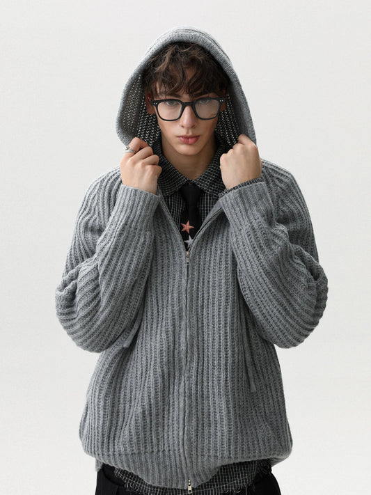 RT No. 50205 DARK GRAY KNITWEAR ZIPPER HOODIE