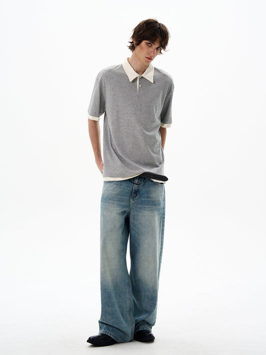 RT No. 12694 CONTRAST HENRY COLLAR SHORT SLEEVE