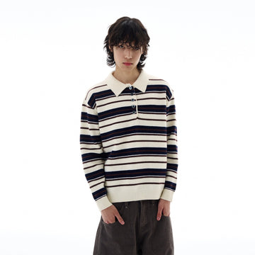 RT No. 25064 KNITWEAR STRIPE POLO SWEATER