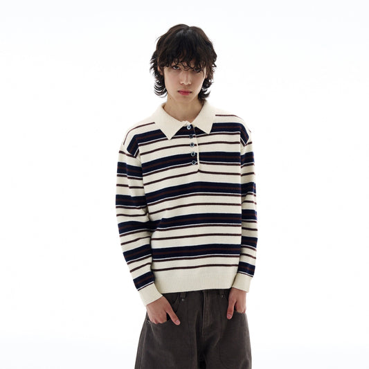 RT No. 25064 KNITWEAR STRIPE POLO SWEATER