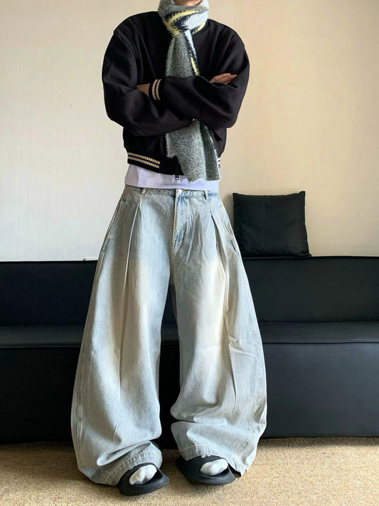 RT No. 19610 PLEATED LIGHT BLUE DENIM BAGGY JEANS