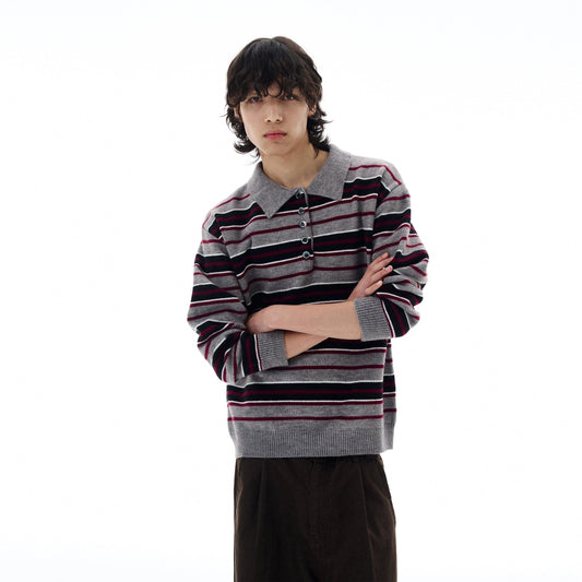 RT No. 25064 KNITWEAR STRIPE POLO SWEATER