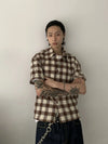 RT No. 19732 BROWN PLAID BUTTON-UP SHORT SLEEVE