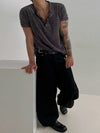 RT No. 18055 GRAY KNIT HENRY COLLAR SHORT SLEEVE