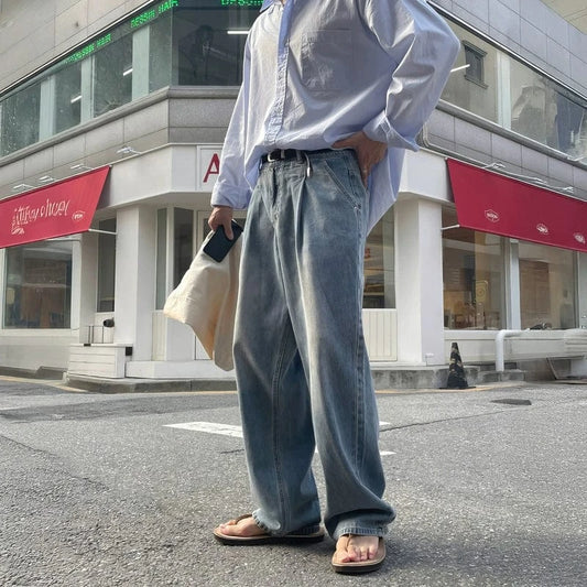 RT No. 19040 PLEATED DENIM STRAIGHT JEANS