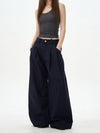 RT No. 12569 MIDNIGHT PURPLE PLEATED FOLDED STRAIGHT PANTS