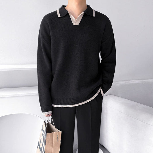 RT No. 9756 CONTRAST KNITTED SWEATER TOP