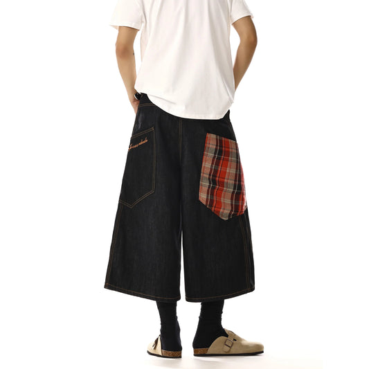 RT No. 18124 PLAID POCKET DENIM SHORTS