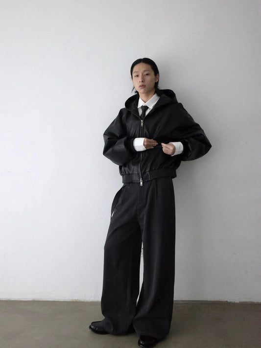 RT No. 29165 BLACK HOODED LEATHER JK