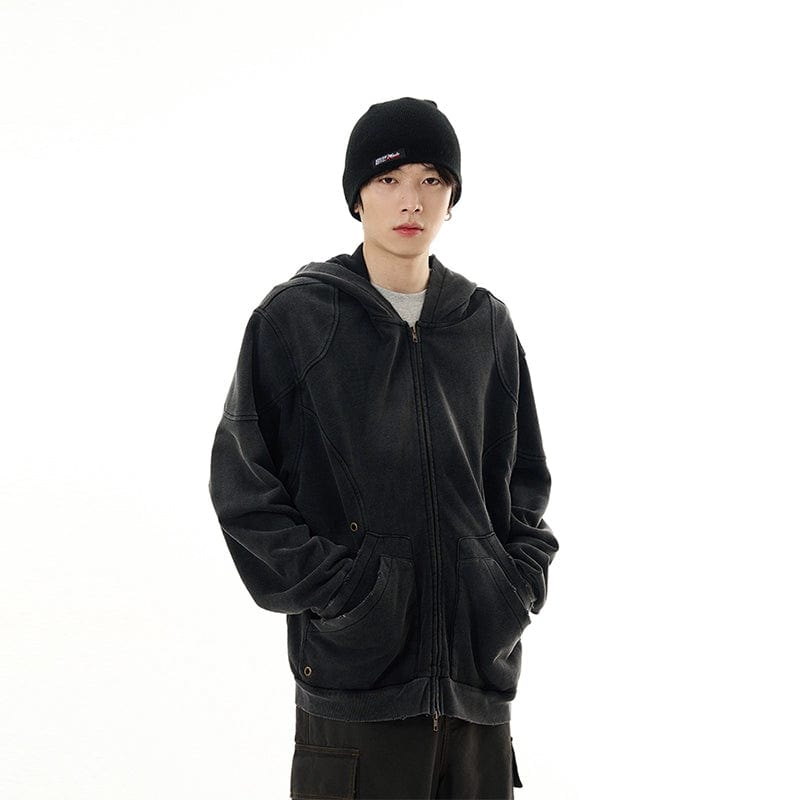 RT No. 11168 RECONSTRUCTED WASHED BLACK ZIP-UP HOODIE