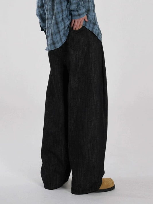RT No. 18175 BLACK PLEATED DENIM STRAIGHT JEANS