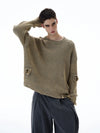 RT No. 20025 KNIT DISTRESSED CREWNECK SWEATER