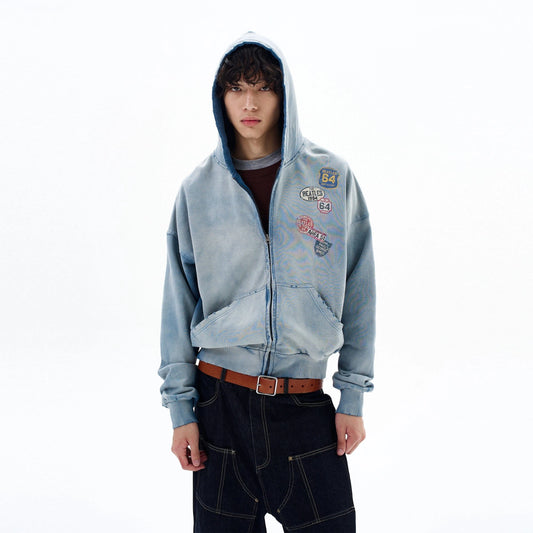 RT No. 29017 WASHED BLUE ZIP HOODIE