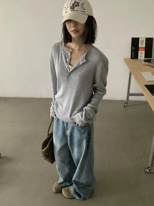 RT No. 18761 WASHED BLUE BAGGY STRAIGHT DENIM JEANS