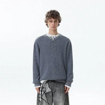 RT No. 50313 WAFFLE KNIT HENLEY SWEATER