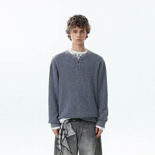 RT No. 50313 WAFFLE KNIT HENLEY SWEATER