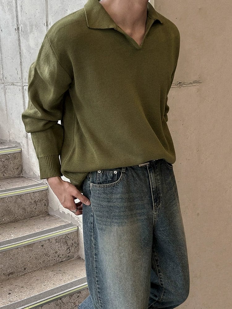 RT No. 11521 GREEN V-NECK POLO SWEATER