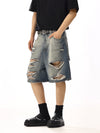 RT No. 13002 BLUE RIPPED DENIM SHORTS