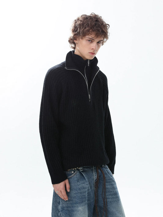 RT No. 50220 KNITWEAR DOUBLE COLLAR QUARTER ZIP SWEATER