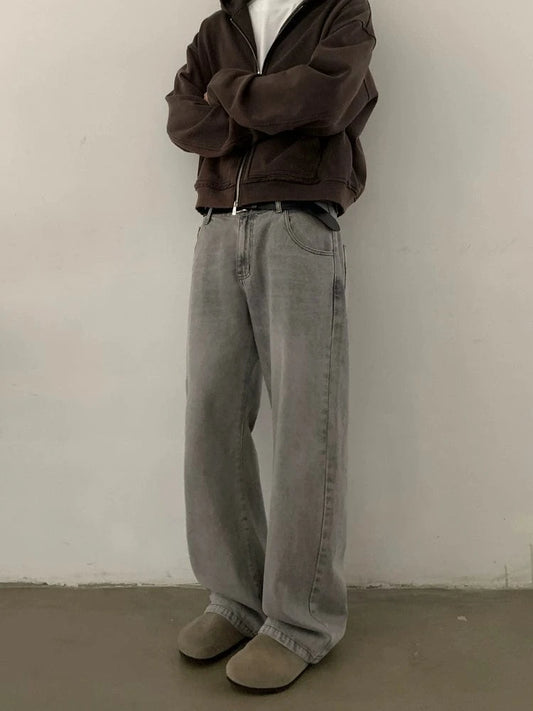 RT No. 19845 WASHED GRAY STRAIGHT DENIM JEANS
