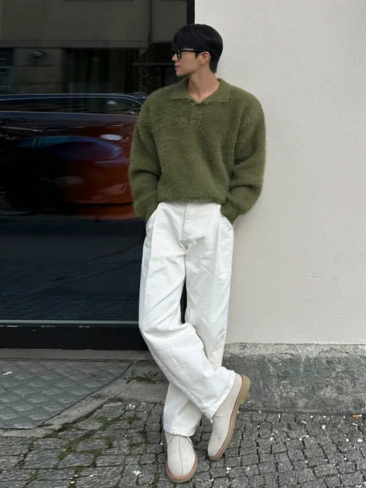 RT No. 48026 GREEN MOHAIR COLLAR SWEATER