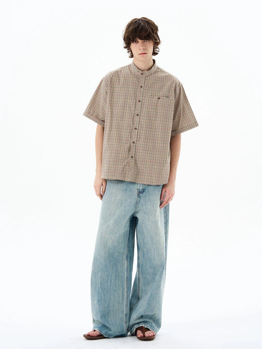 RT No. 18616 PLAID BUTTON-UP SHORT SLEEVE SHIRT