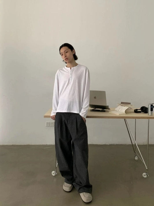 RT No. 19846 PLEATED BLACK GRID SCIMITAR PANTS