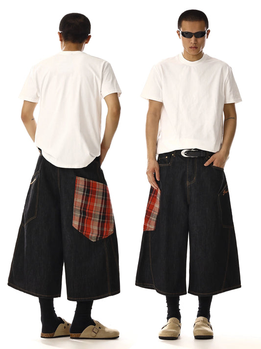 RT No. 18124 PLAID POCKET DENIM SHORTS