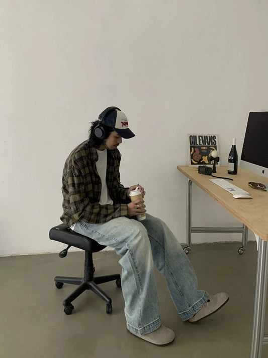 RT No. 18754 DISTRESSED GREEN PLAID SHIRT