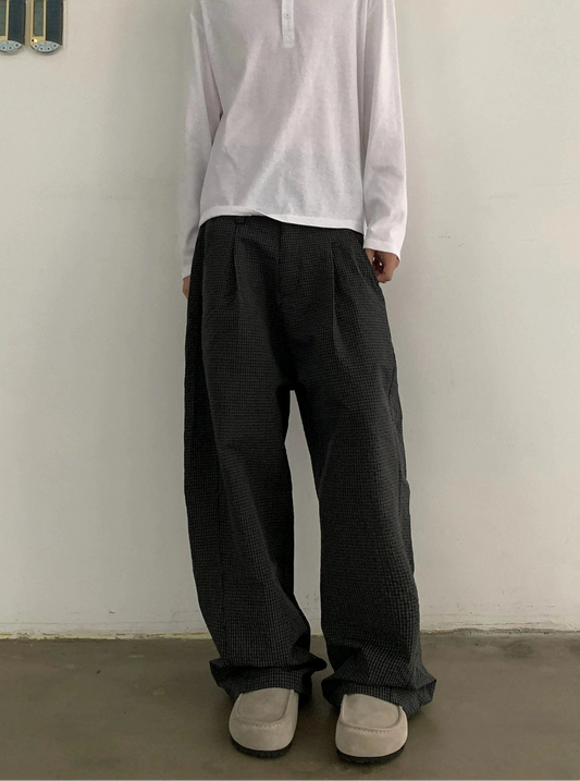 RT No. 19846 PLEATED BLACK GRID SCIMITAR PANTS