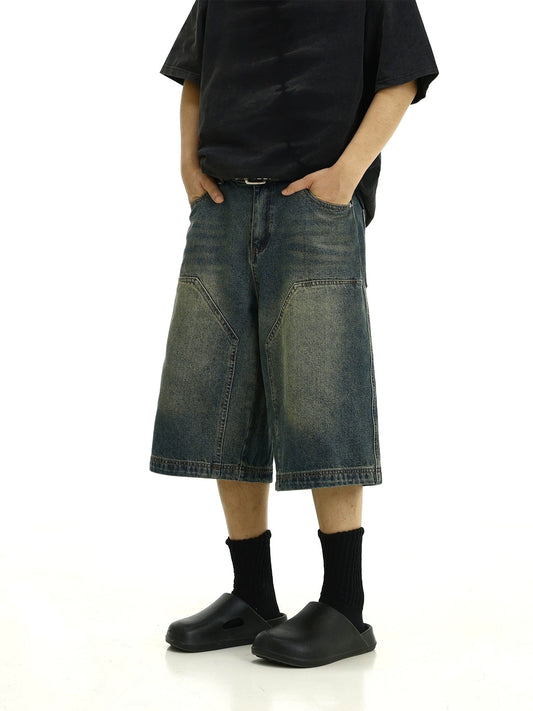 RT No. 11199 RECONSTRUCTED WASHED BLUE DENIM SHORTS