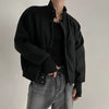 RT No. 18289 BLACK STAND COLLAR ZIP COAT JK