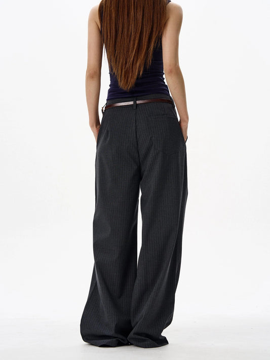RT No. 19537 PLEATED STRIPE BAGGY STRAIGHT PANTS