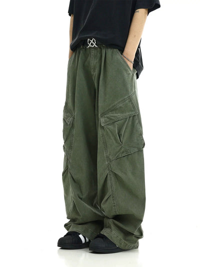 RT No. 11409 GREEN RECONSTRUCTED BAGGY CARGO JEANS
