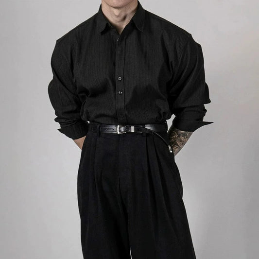 RT No. 13021 VERTICAL STRIPED TEXTURE BUTTON-UP SHIRT